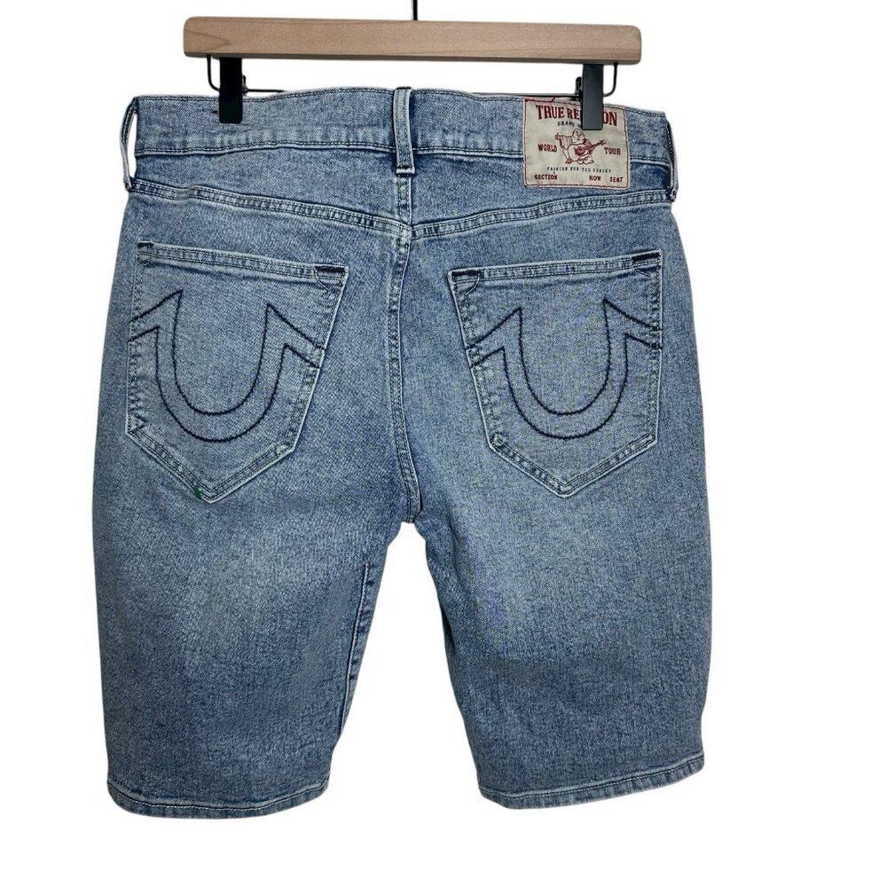 True Religion Denim Shorts Mens 32 Blue Rocco Relaxed Skinny Jean Light Wash
